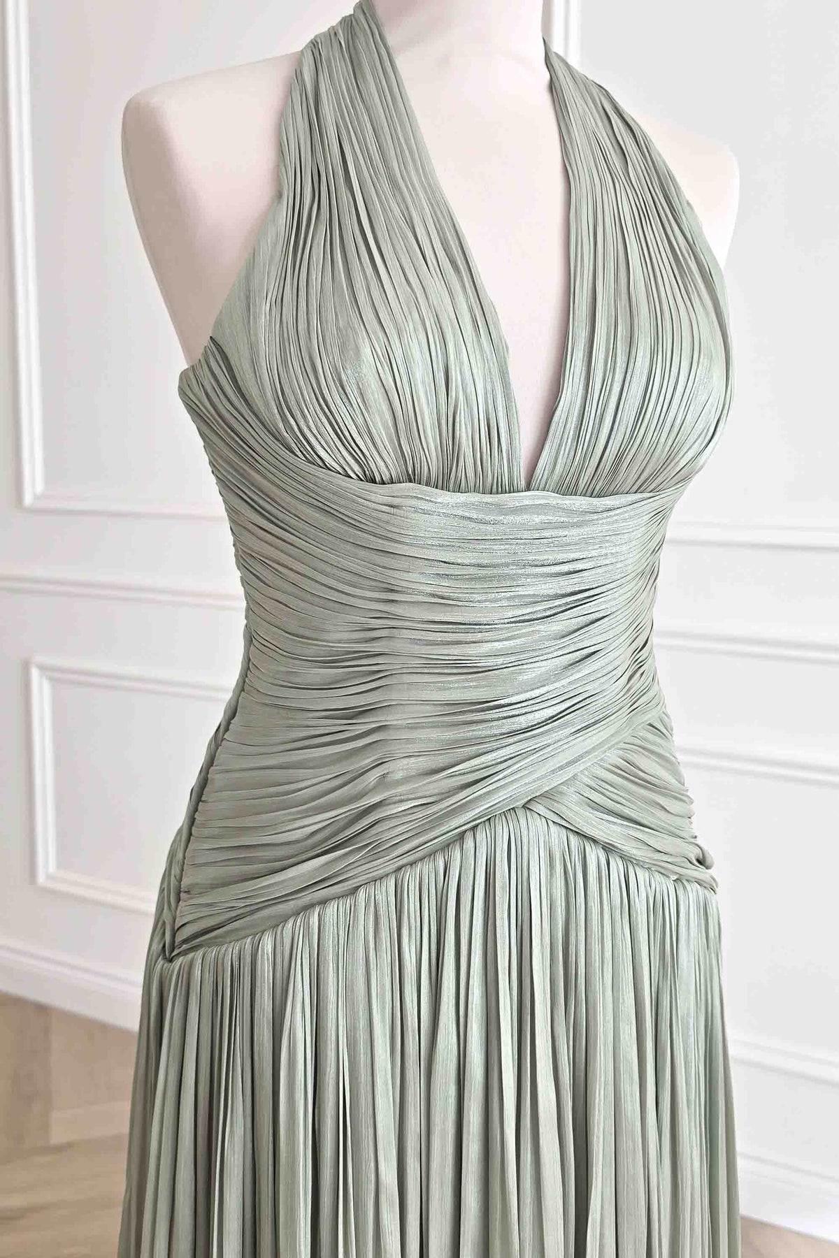 Sharelle Pleated Luminescent Maxi Gown | Sage-Oh Hello Clothing