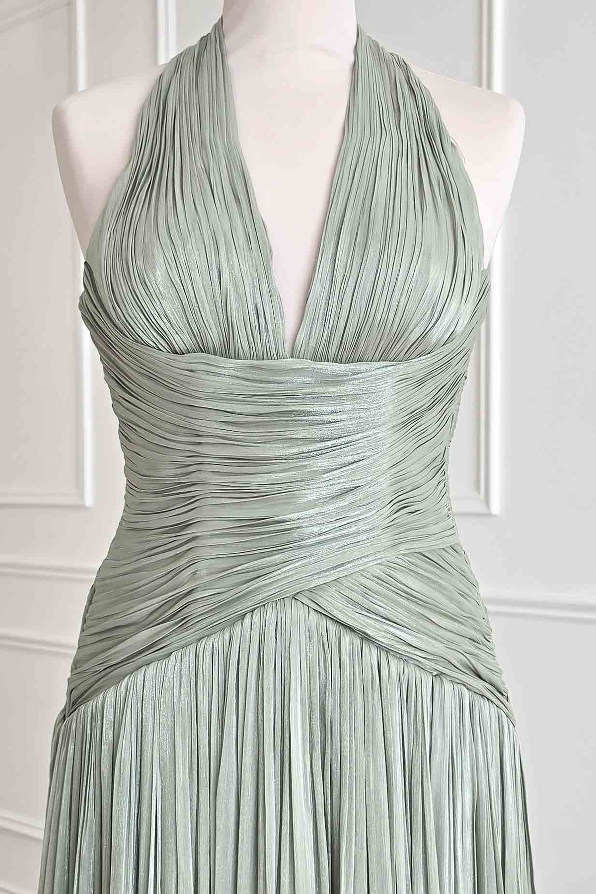 Sharelle Pleated Luminescent Maxi Gown | Sage-Oh Hello Clothing