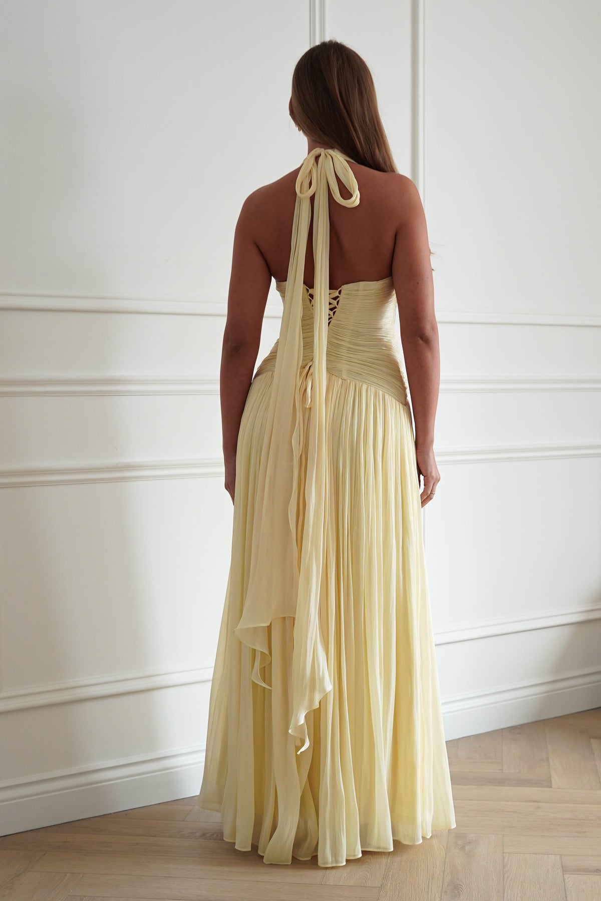 Sharelle Pleated Luminescent Maxi Gown | Yellow