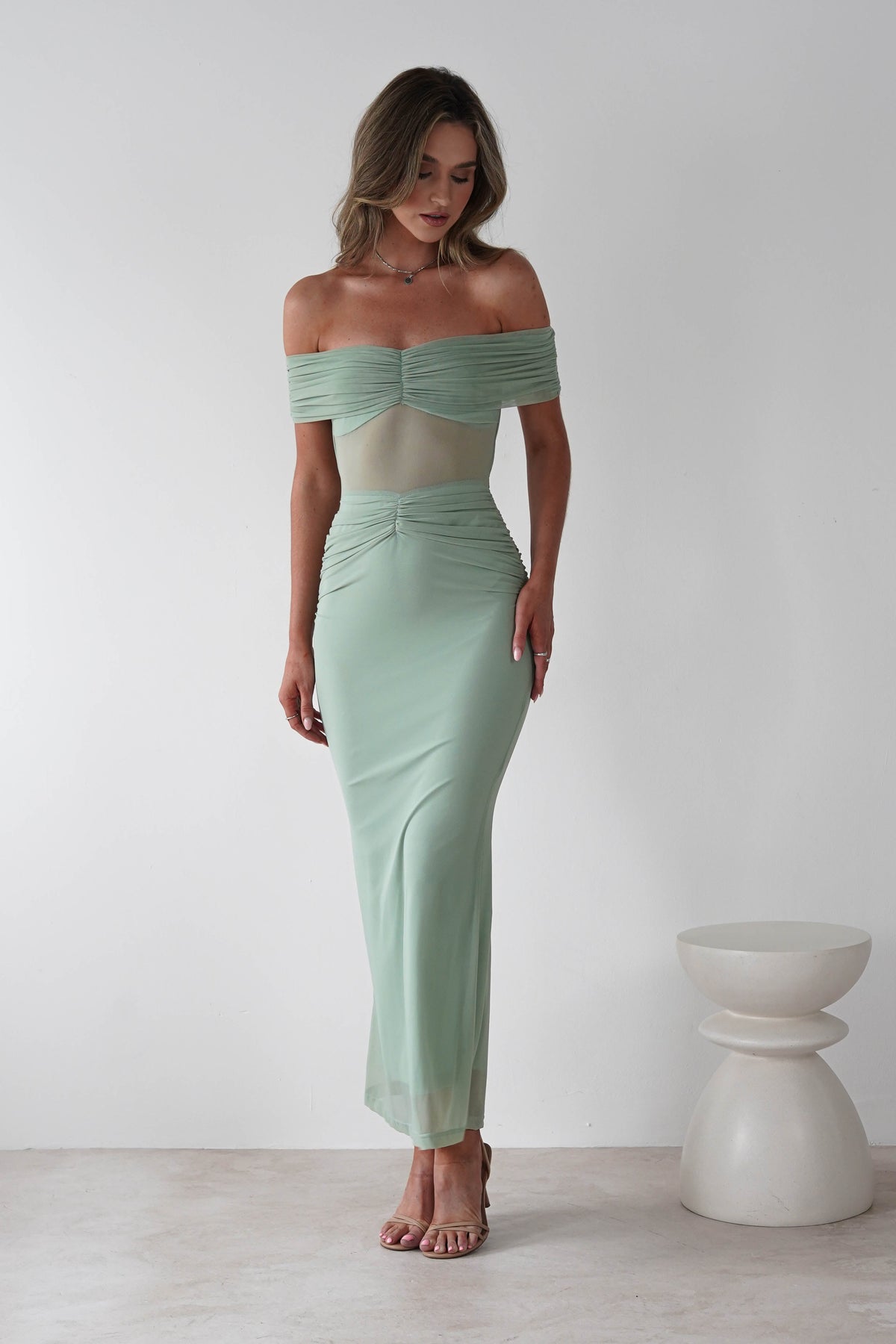 Shari Off The Shoulder Mesh Maxi | Sage-Oh Hello Clothing