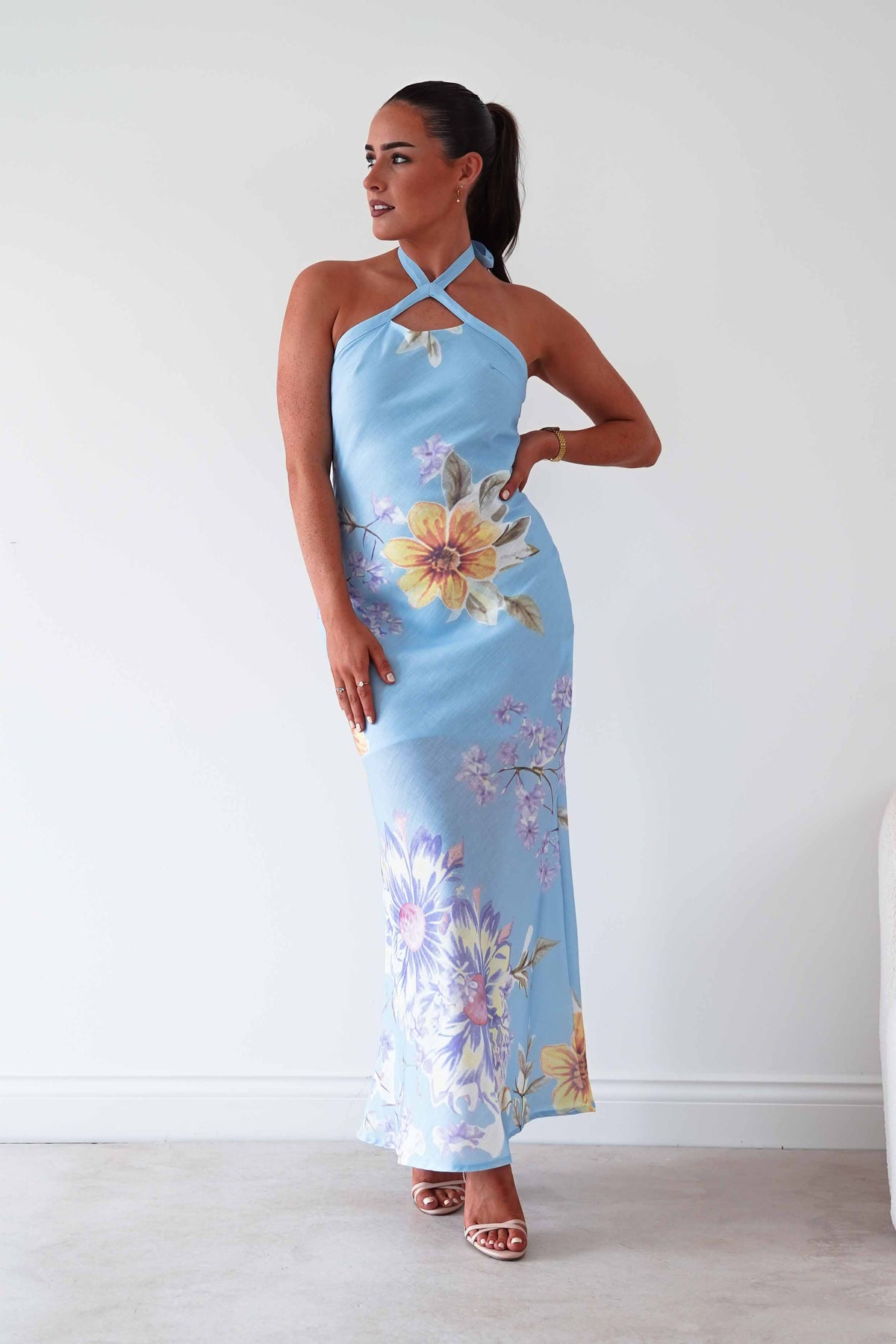 Siara Floral Halterneck Midi Dress | Blue-Oh Hello Clothing