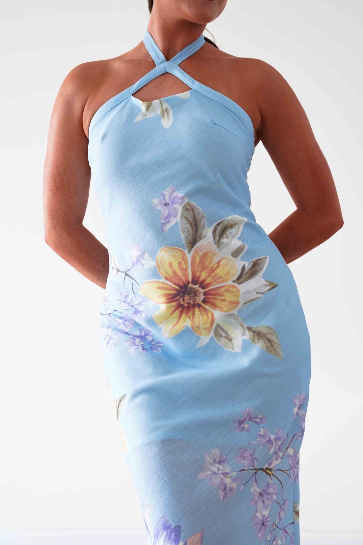 Siara Floral Halterneck Midi Dress | Blue-Oh Hello Clothing