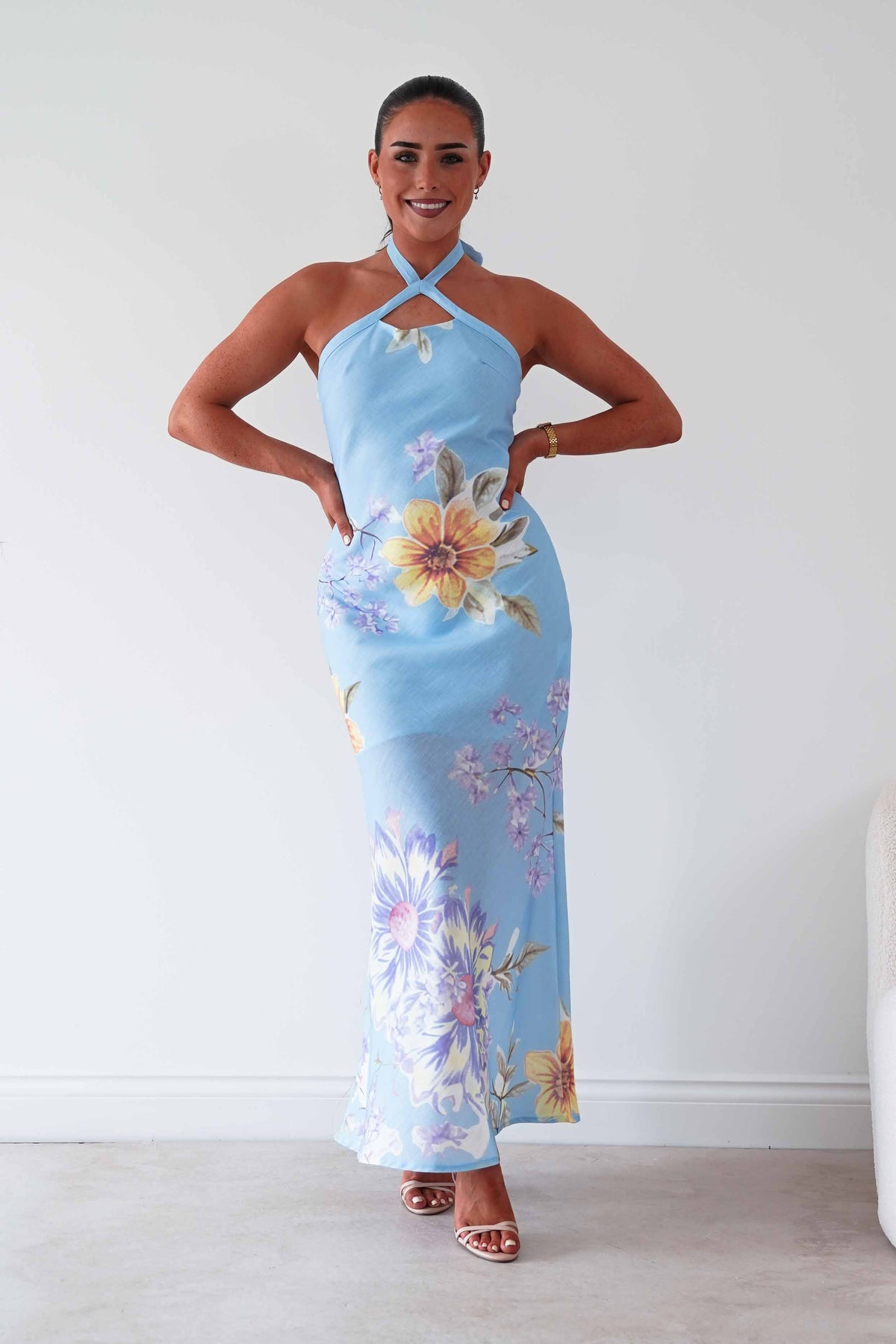 Siara Floral Halterneck Midi Dress | Blue-Oh Hello Clothing