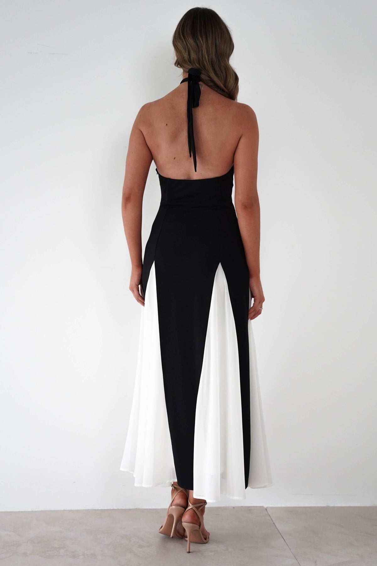 Silvana Halterneck Panel Maxi Dress | Black/White-Oh Hello Clothing