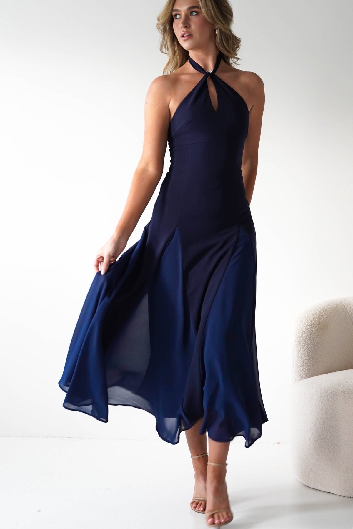 Silvana Halterneck Panel Maxi Dress | Navy-Oh Hello Clothing