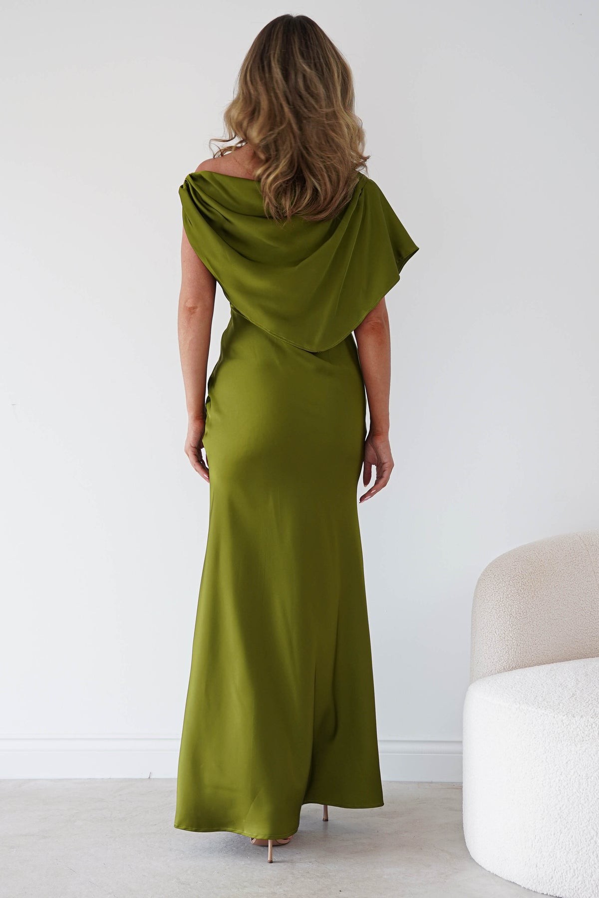 Sinead Satin Draped Maxi Dress | Olive Green-Oh Hello Clothing