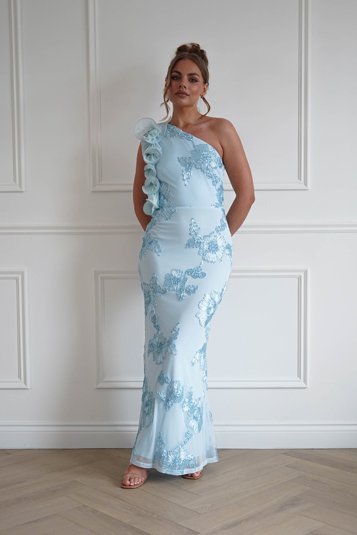 Siren Bodycon Maxi Dress | Light Blue Textured-Oh Hello Clothing