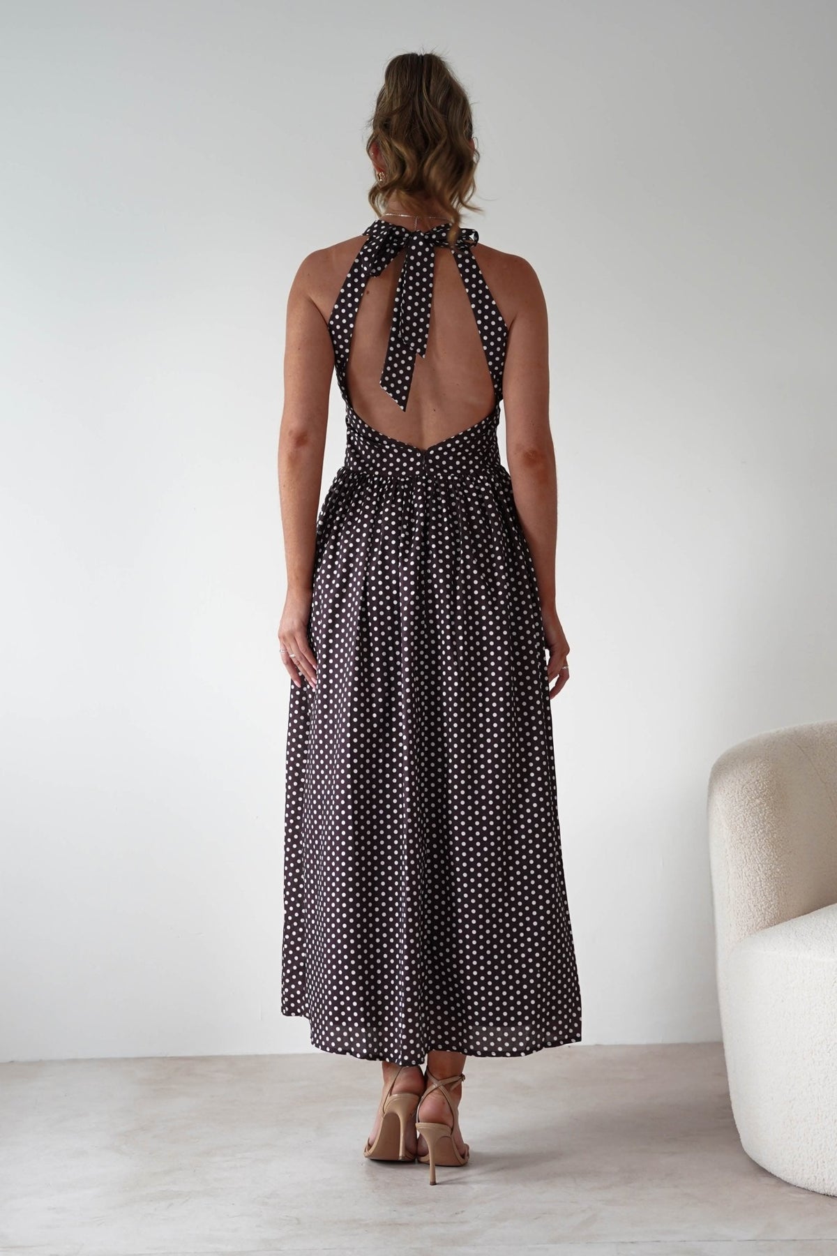 Sivana Polka Dot Skater Maxi Dress | Brown-Oh Hello Clothing