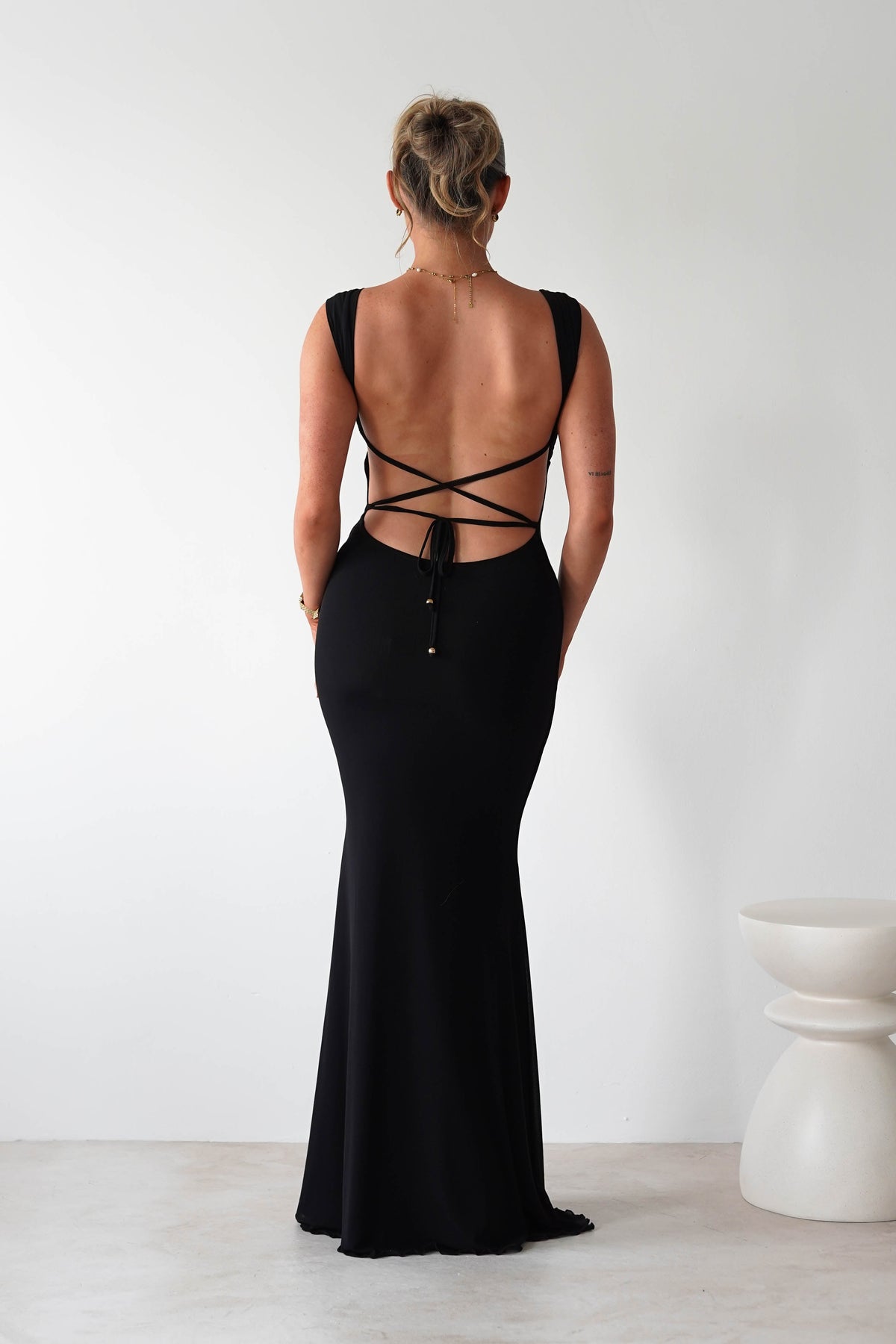 Sky Stretchy Mesh Backless Maxi Dress | Black-Oh Hello Clothing