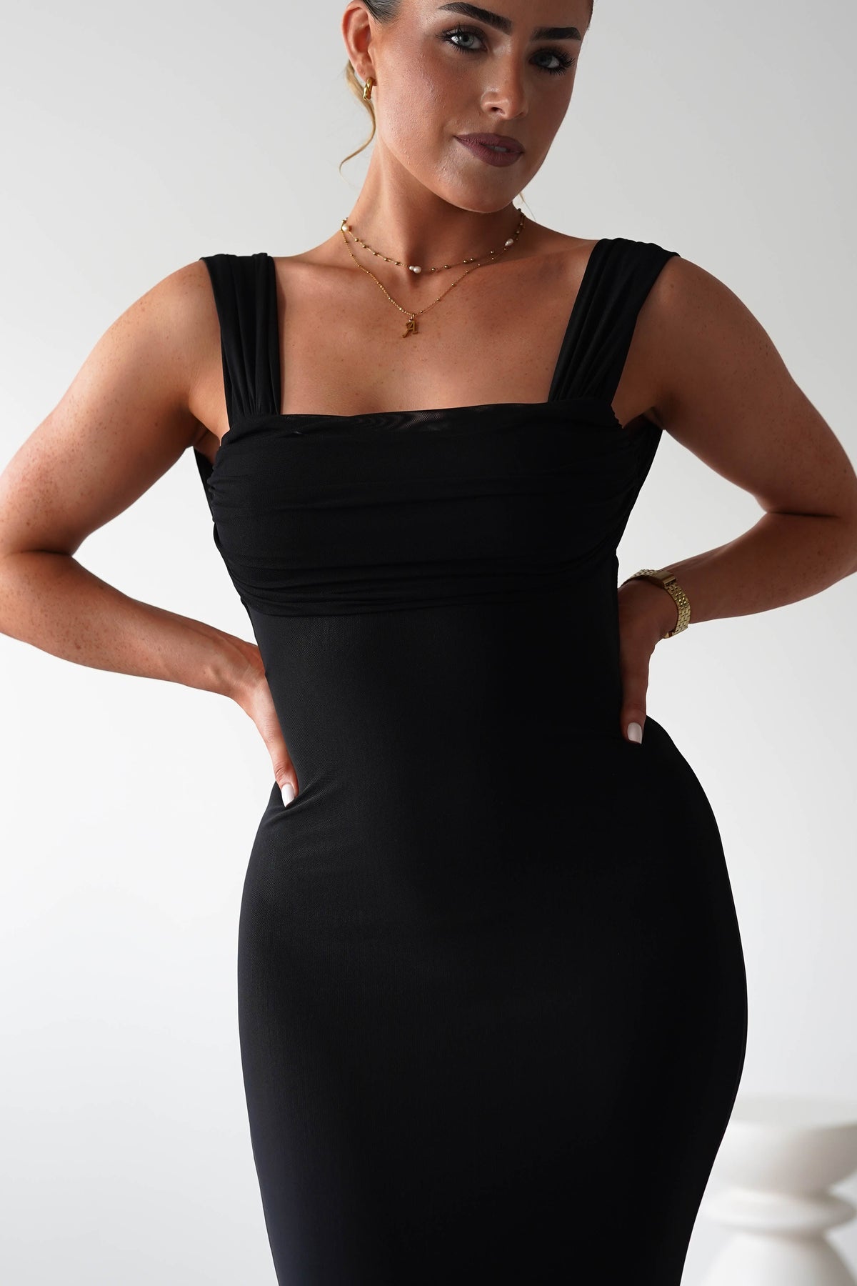 Sky Stretchy Mesh Backless Maxi Dress | Black-Oh Hello Clothing
