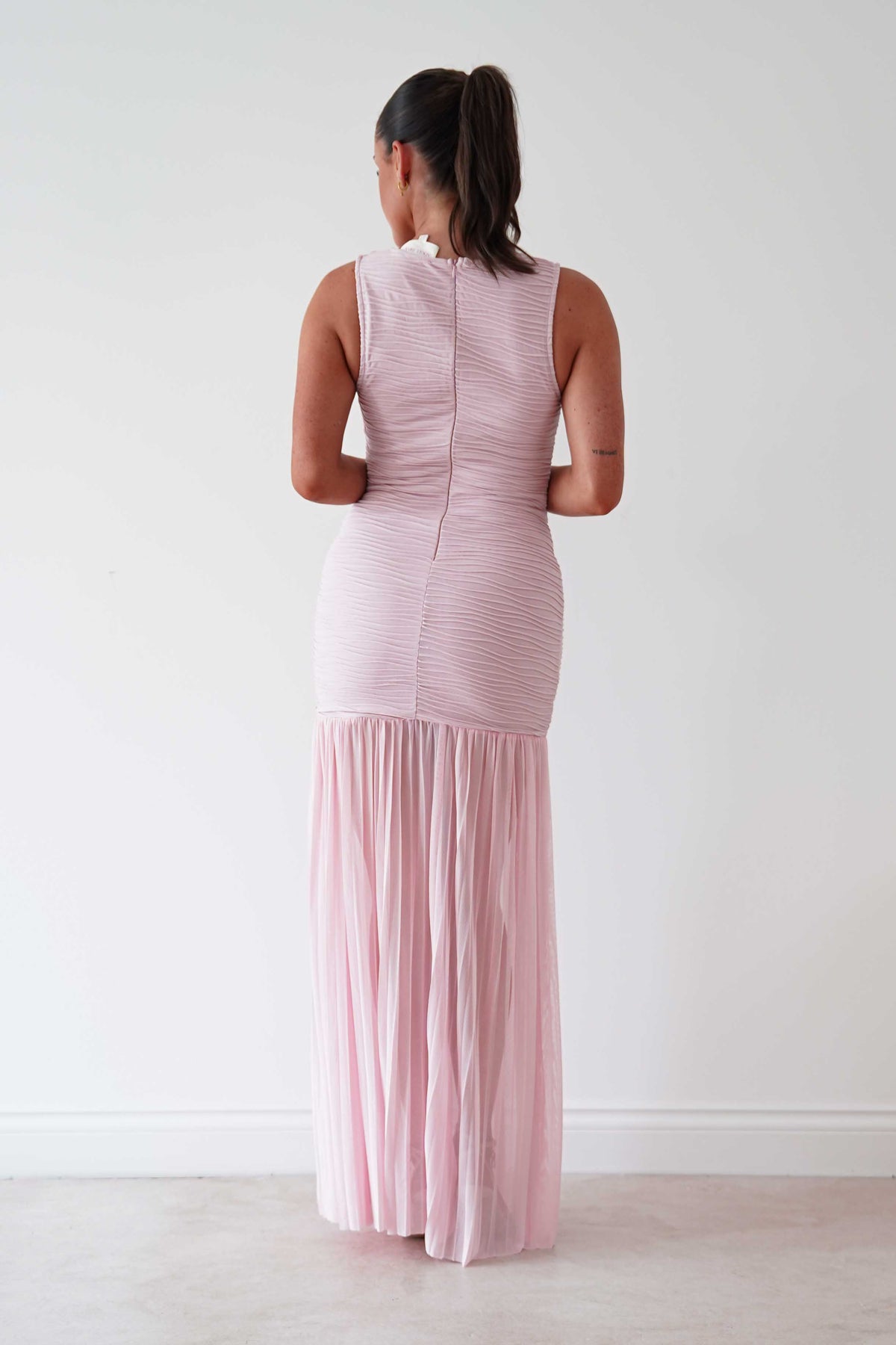 Skye Textured Pleated Hem Midi Dress | Blush Pink-Oh Hello Clothing