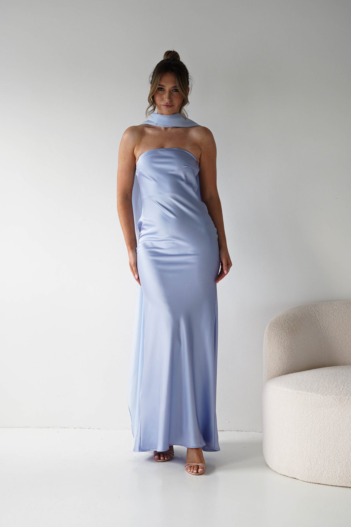Soho Strapless Satin Maxi Dress | Dusty Blue-Oh Hello Clothing