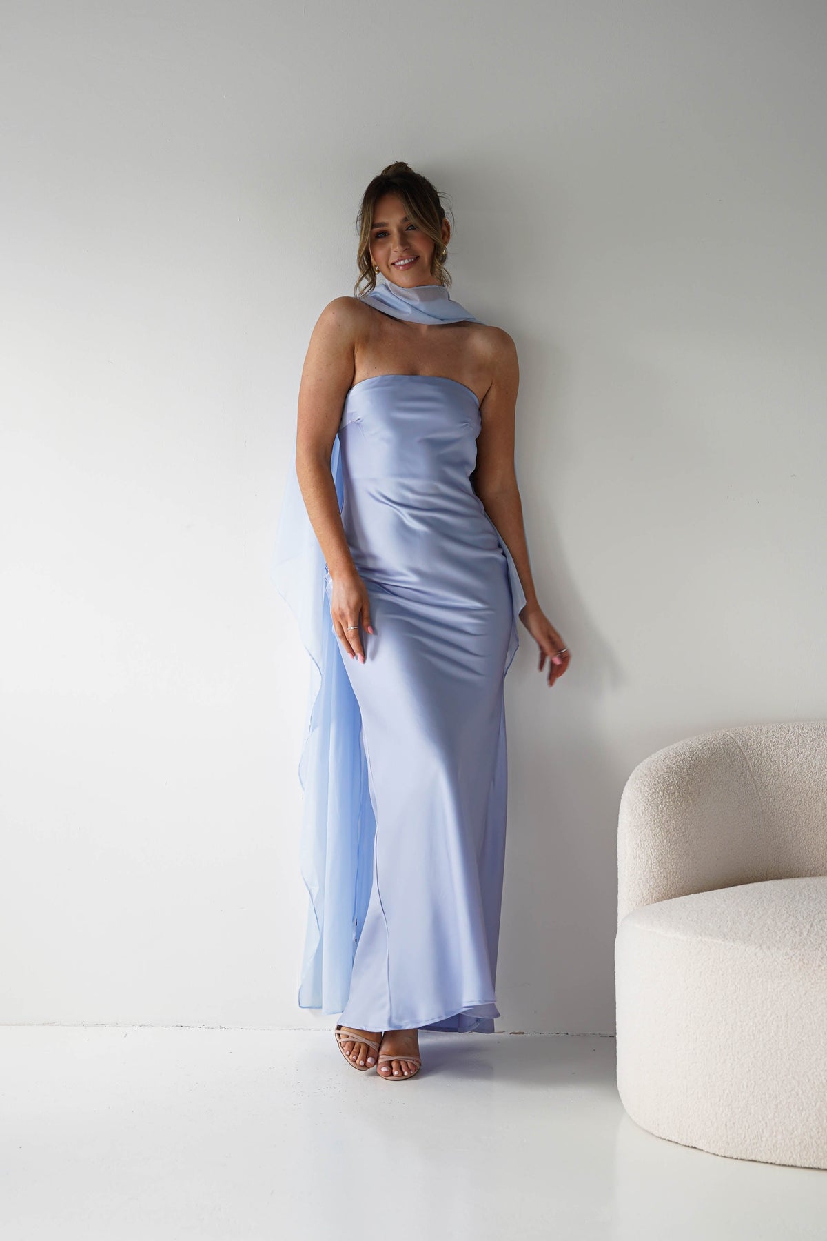 Soho Strapless Satin Maxi Dress | Dusty Blue-Oh Hello Clothing