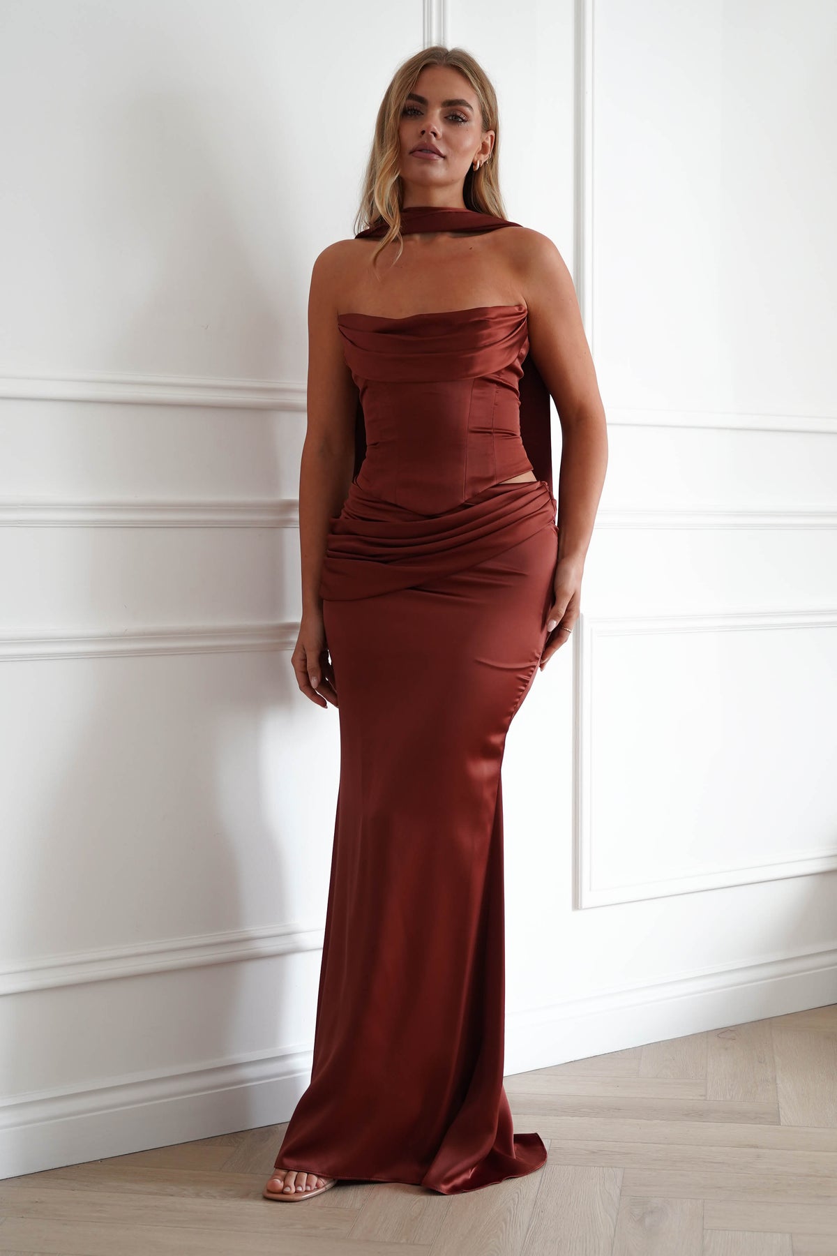 Solace Draped Corset & Skirt 2 Piece | Rust-Oh Hello Clothing