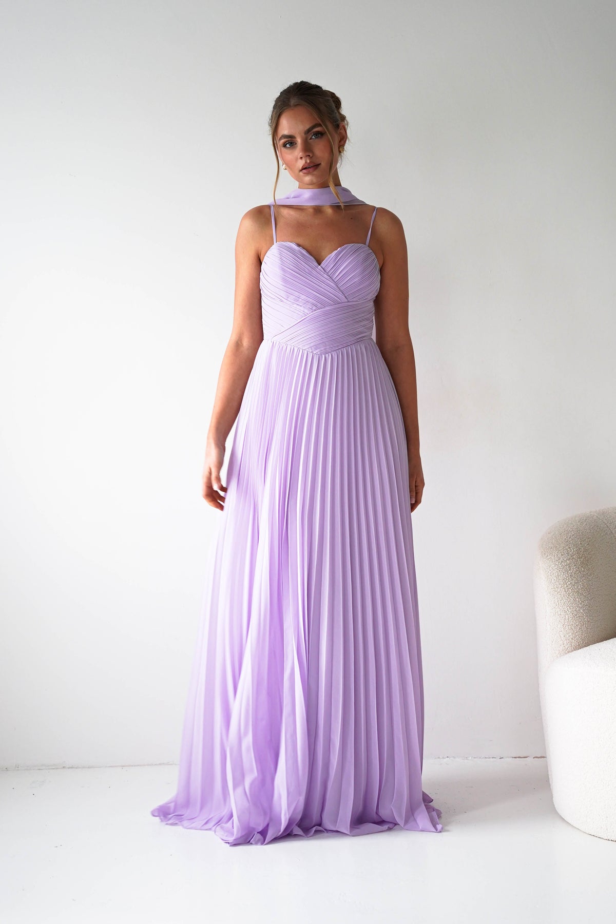 Sonia Pleated Scarf detail Maxi Dress | Lavendar-Oh Hello Clothing