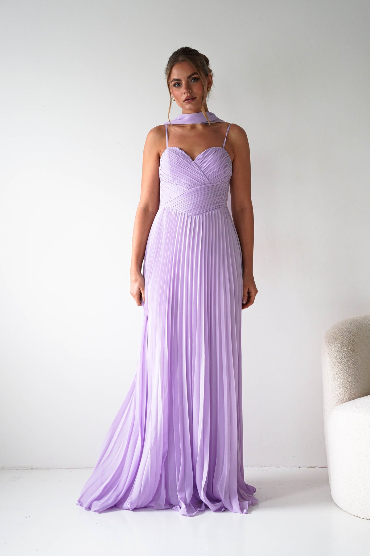 Sonia Pleated Scarf detail Maxi Dress | Lavendar-Oh Hello Clothing