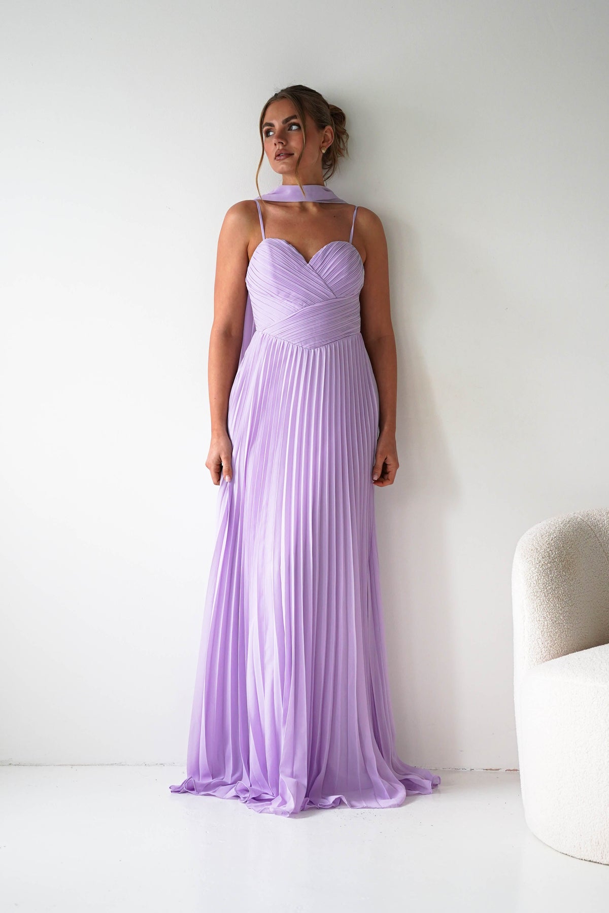 Sonia Pleated Scarf detail Maxi Dress | Lavendar-Oh Hello Clothing