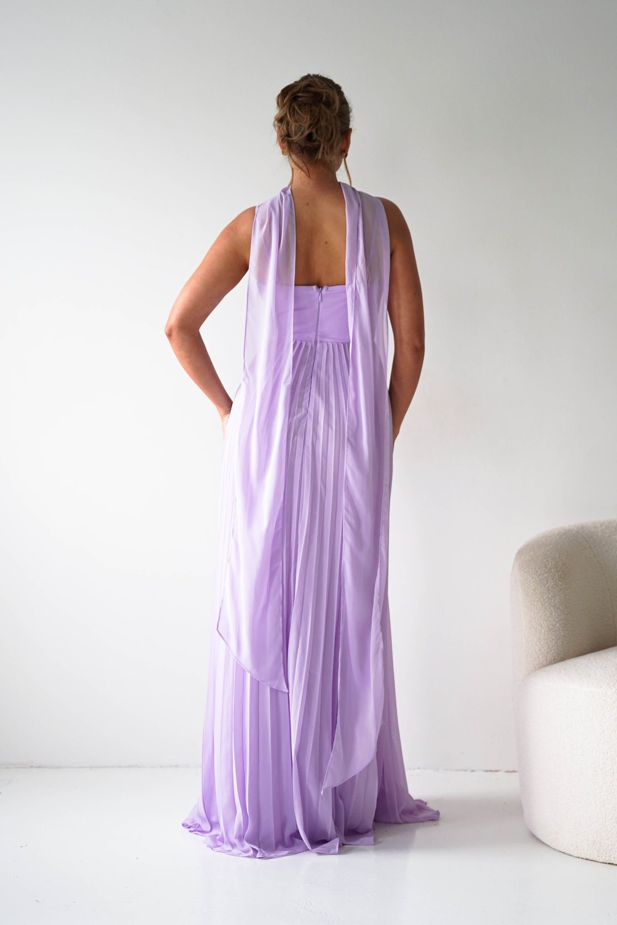 Sonia Pleated Scarf detail Maxi Dress | Lavendar-Oh Hello Clothing