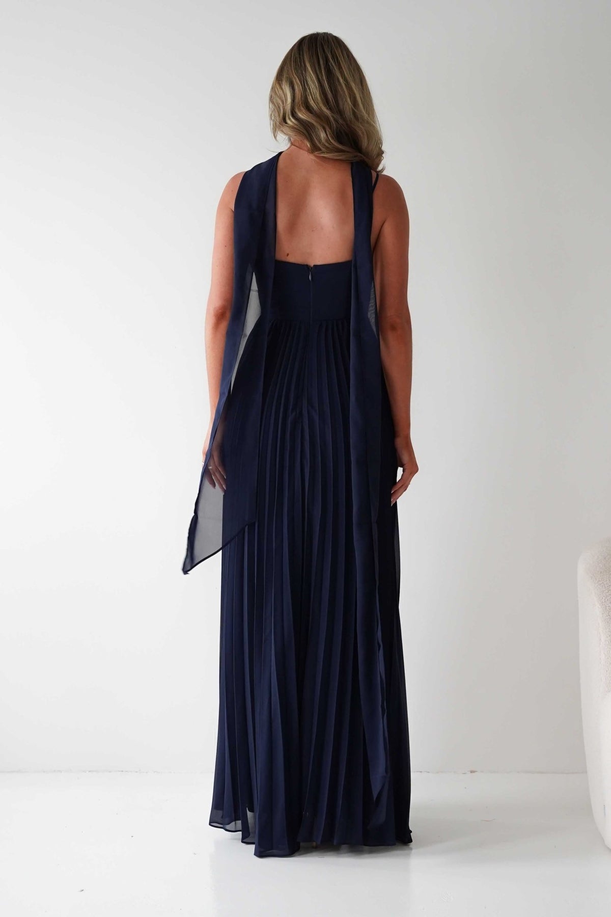 Sonia Pleated Scarf detail Maxi Dress | Navy-Oh Hello Clothing