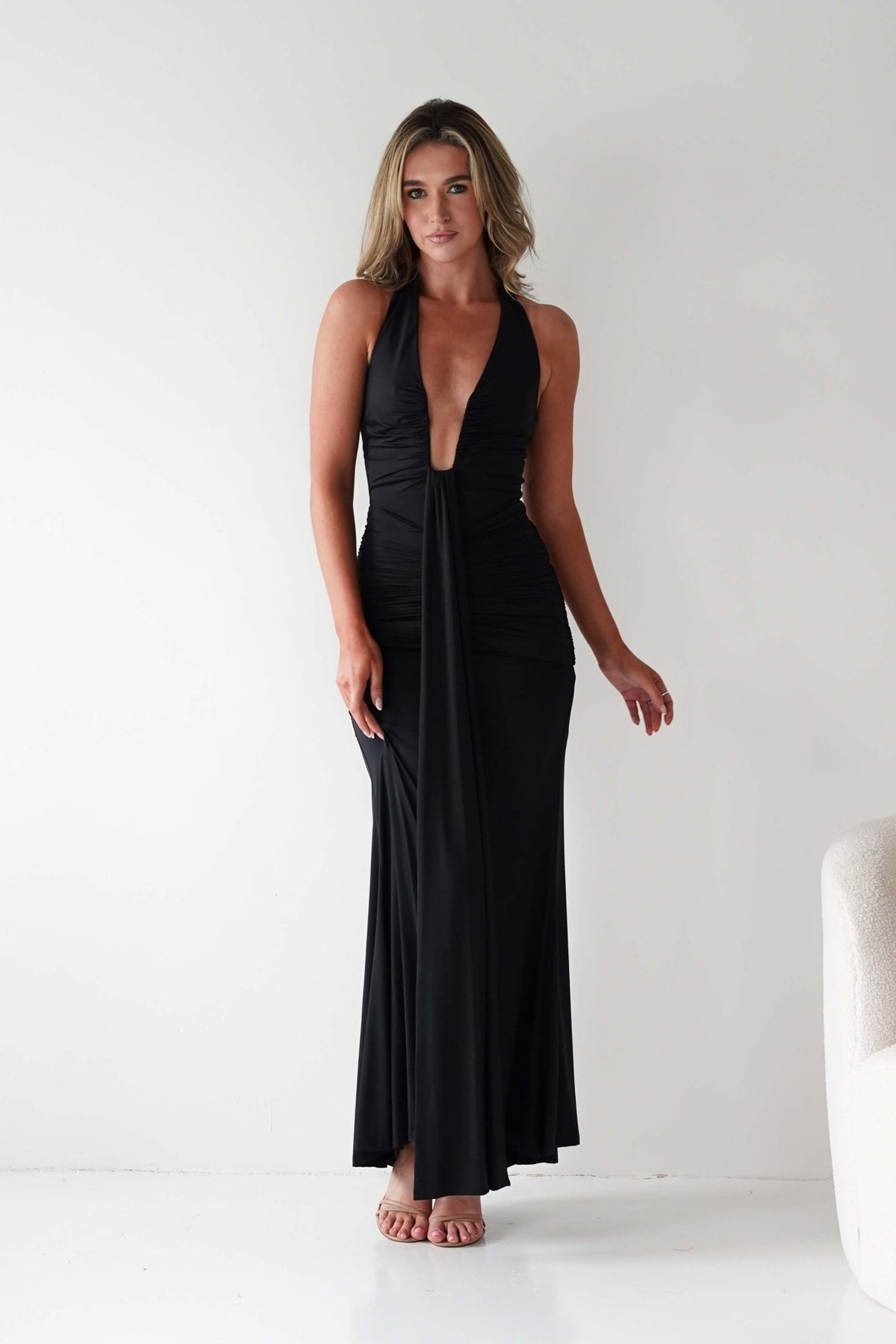 Sophia Low Cut Bodycon Maxi Dress | Black-Oh Hello Clothing