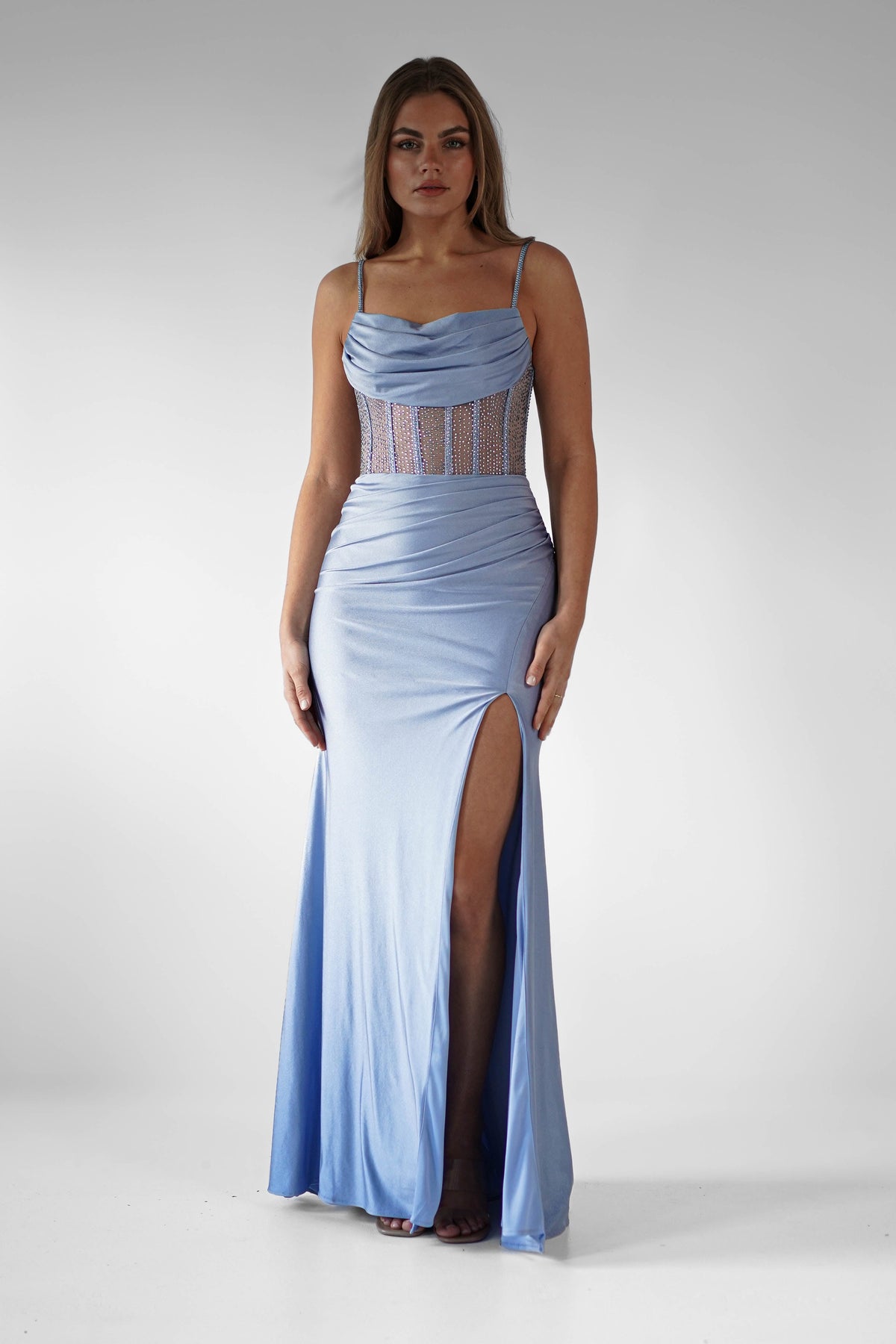 Stefani Rhinestone Bodice Gown | Light Blue-Oh Hello Clothing