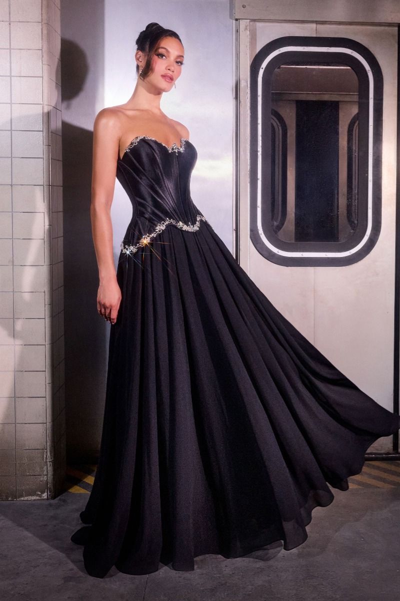 Stella Diamante Chiffon Maxi Gown in Black