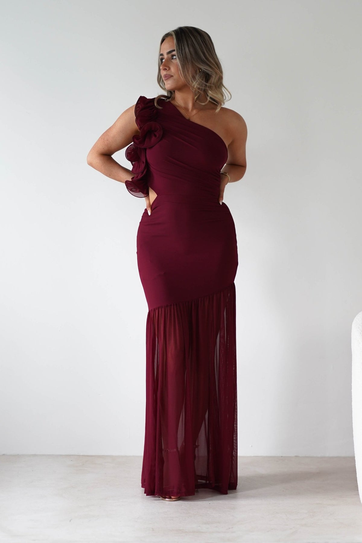 Stephanie Mesh Ruffle Maxi Dress | Wine-Oh Hello Clothing