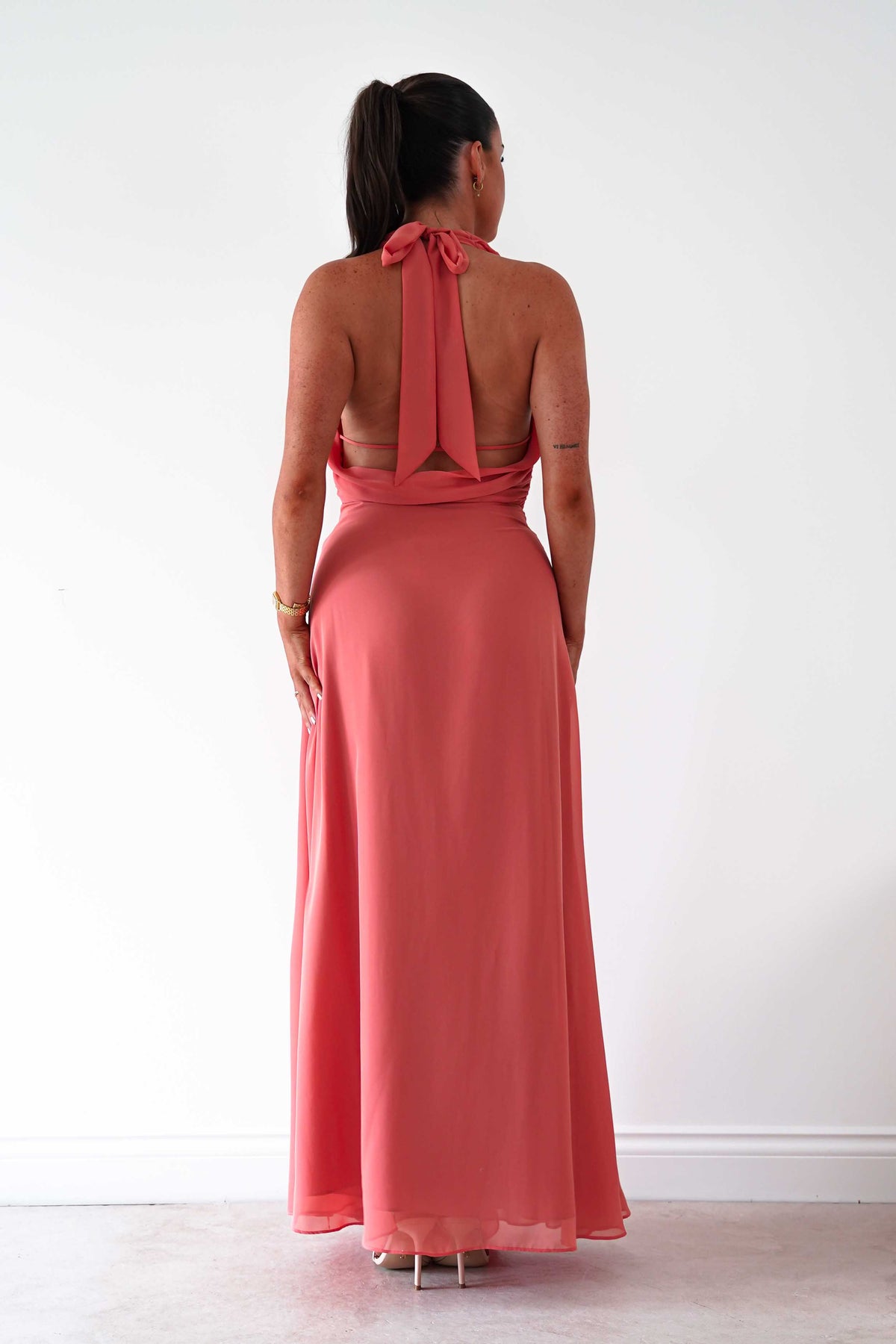 Summer Draped Halterneck Maxi Dress | Coral-Oh Hello Clothing