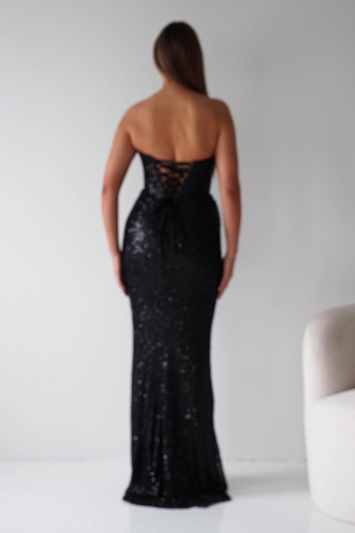 Sylvie Strapless Draped Embellished Gown | Black-Oh Hello Clothing