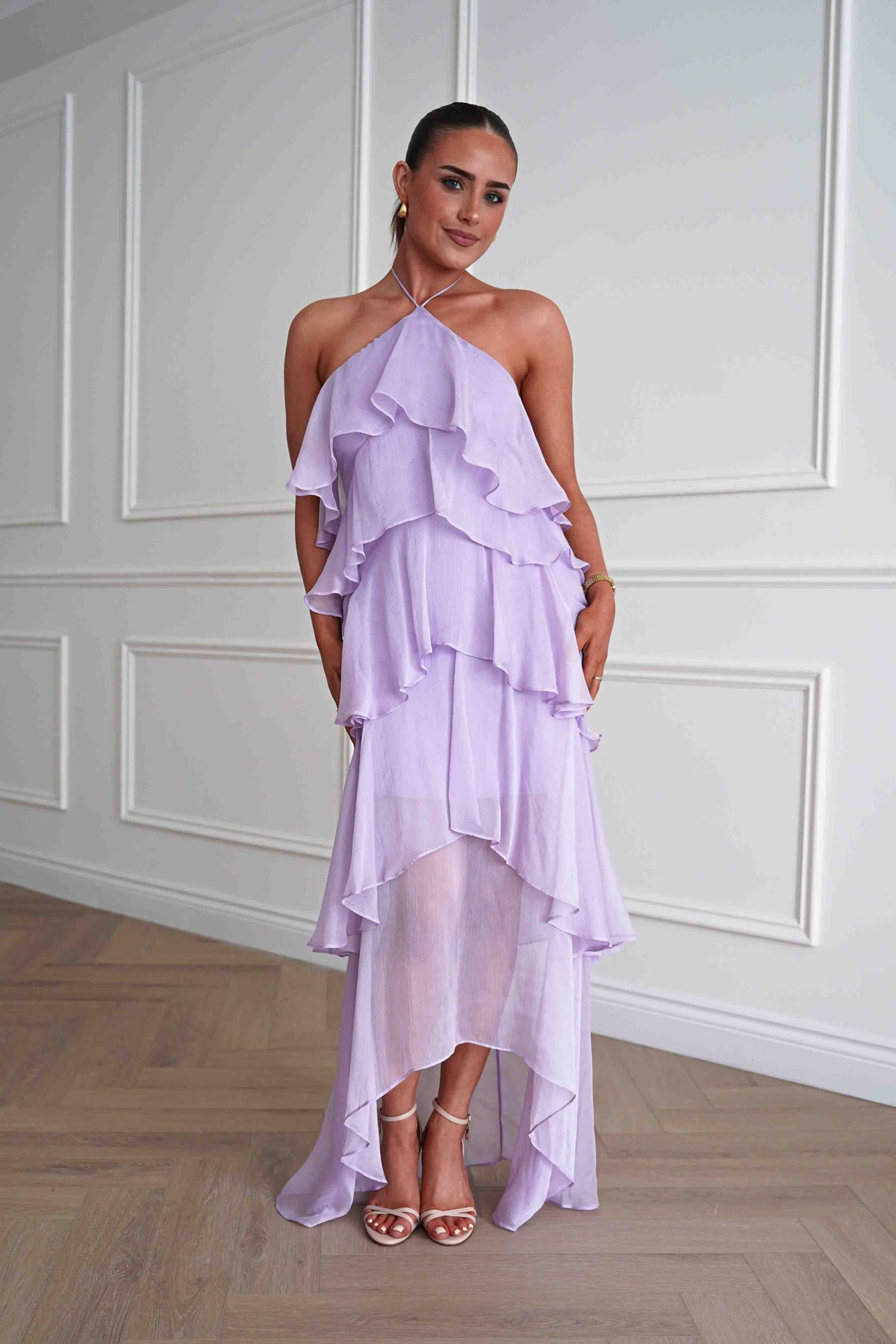 Tala Ruffle Tiered Halterneck Maxi Dress | Lilac-Oh Hello Clothing