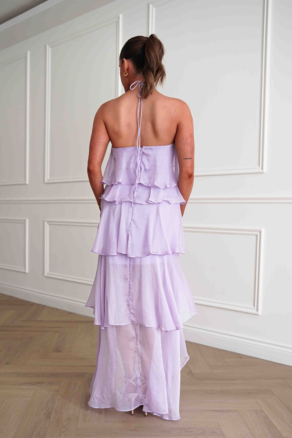 Tala Ruffle Tiered Halterneck Maxi Dress | Lilac-Oh Hello Clothing