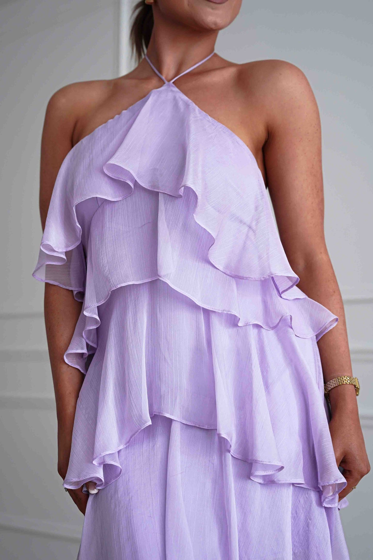 Tala Ruffle Tiered Halterneck Maxi Dress | Lilac-Oh Hello Clothing