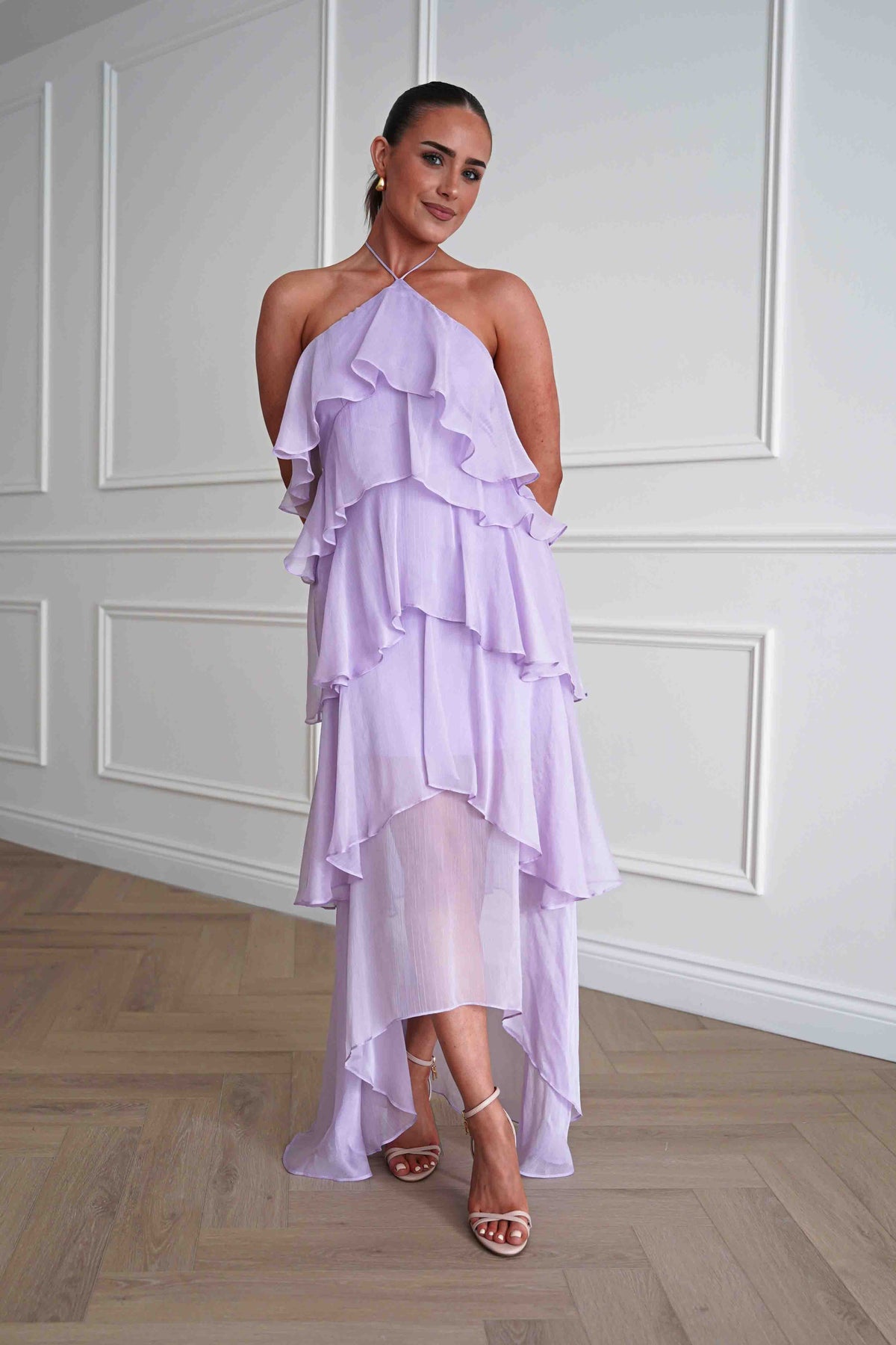 Vestido Largo Halter de Volantes Tala Lila - Oh Hello Clothing