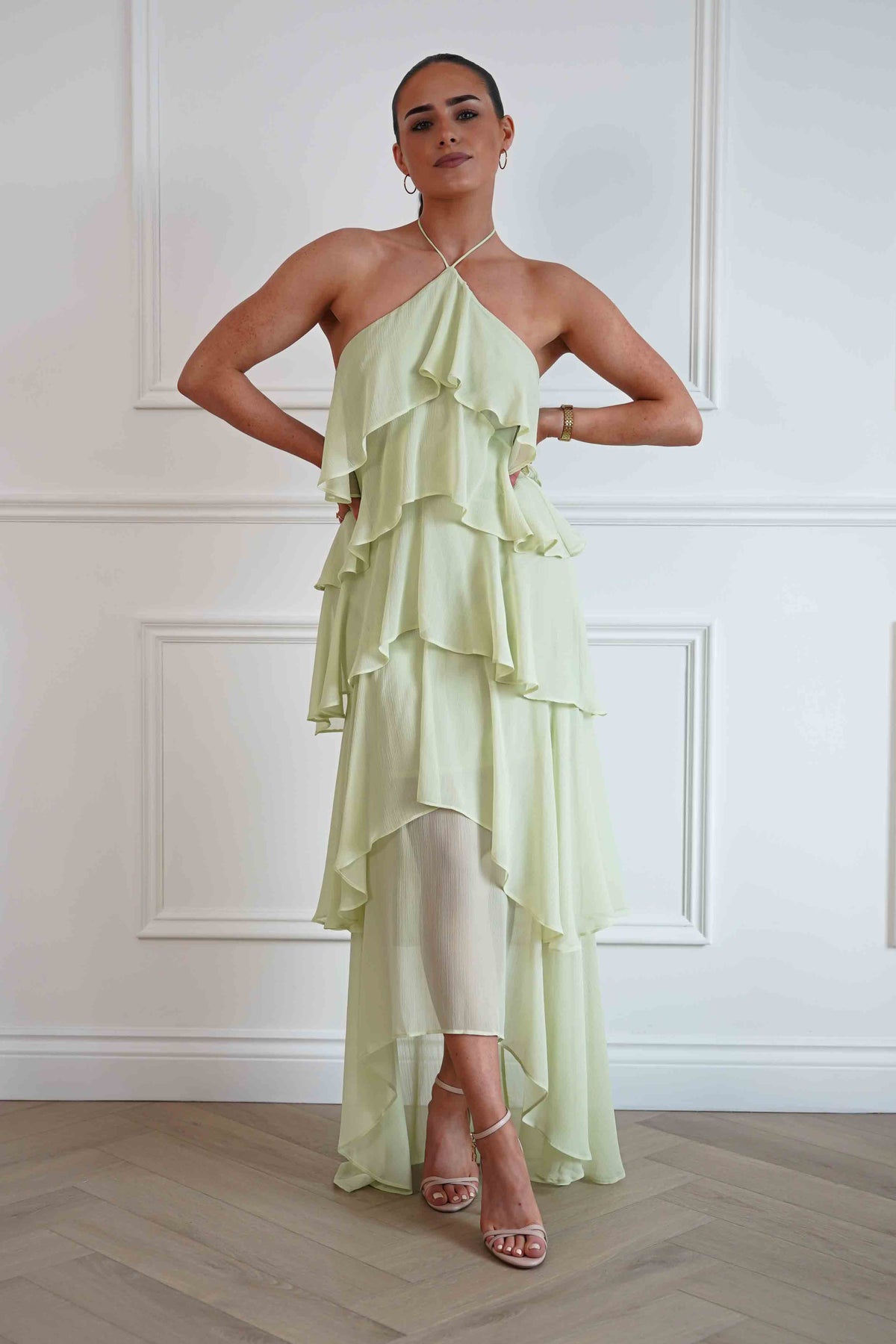 Tala Ruffle Tiered Halterneck Maxi Dress | Sage-Oh Hello Clothing