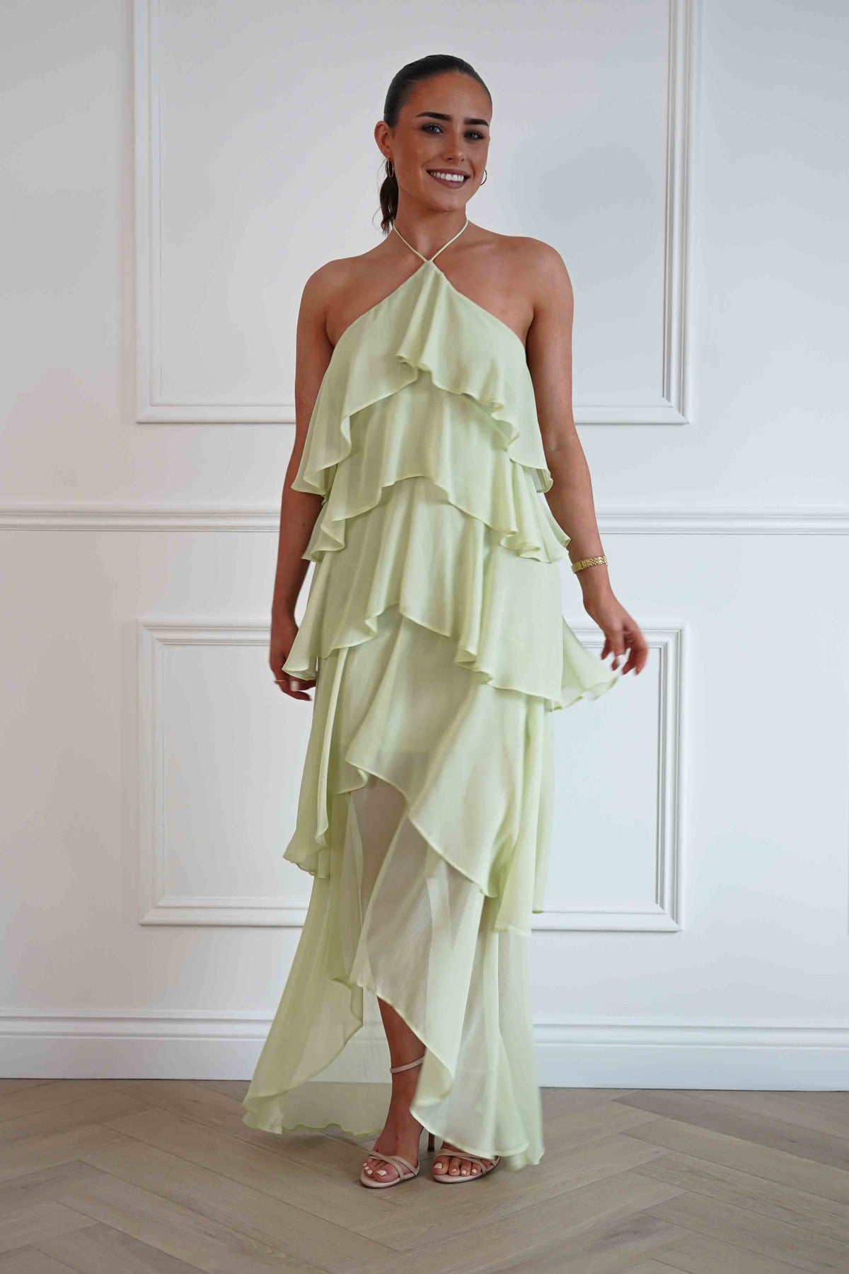 Tala Ruffle Tiered Halterneck Maxi Dress | Sage-Oh Hello Clothing