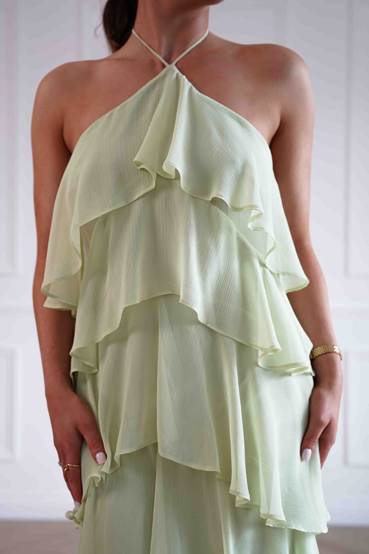 Tala Ruffle Tiered Halterneck Maxi Dress | Sage-Oh Hello Clothing