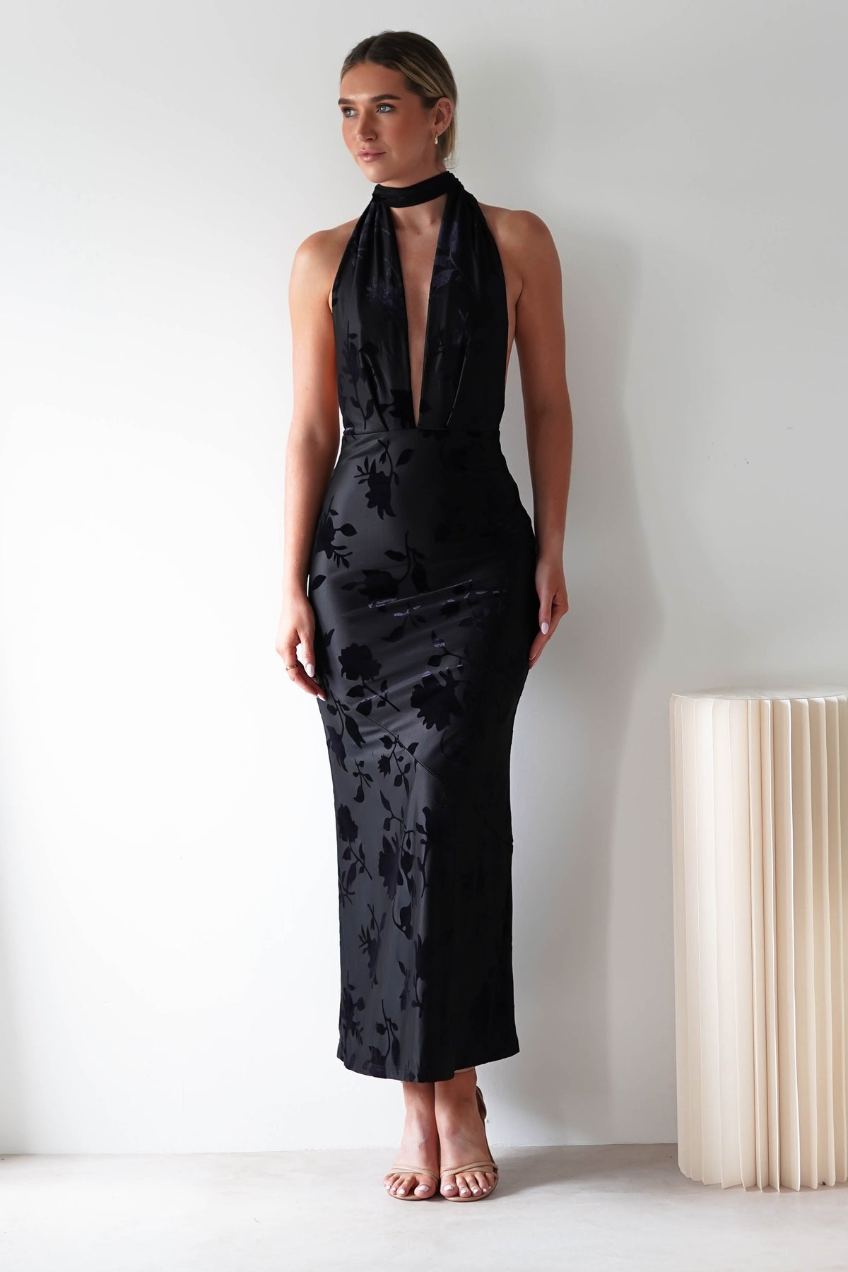 Tara Floral Jacquard Maxi Dress | Black-Oh Hello Clothing