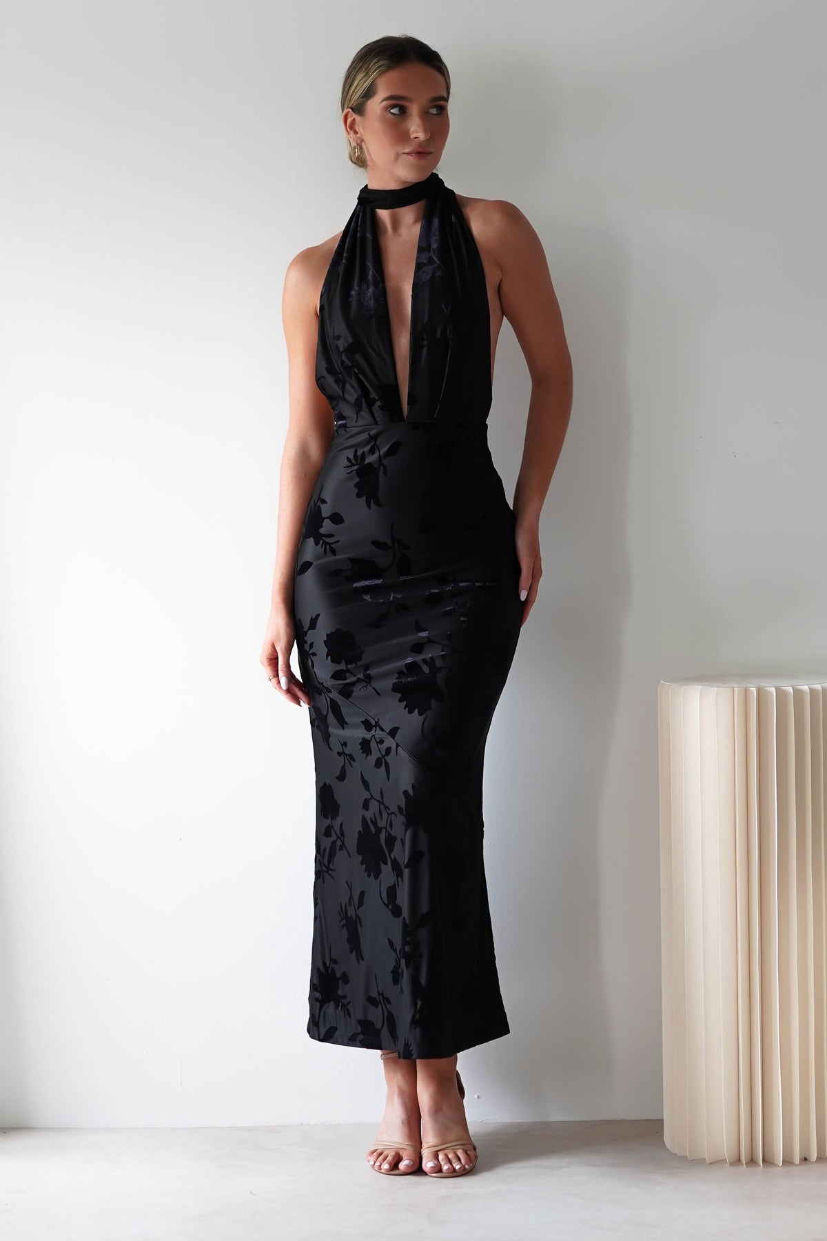 Tara Floral Jacquard Maxi Dress | Black-Oh Hello Clothing