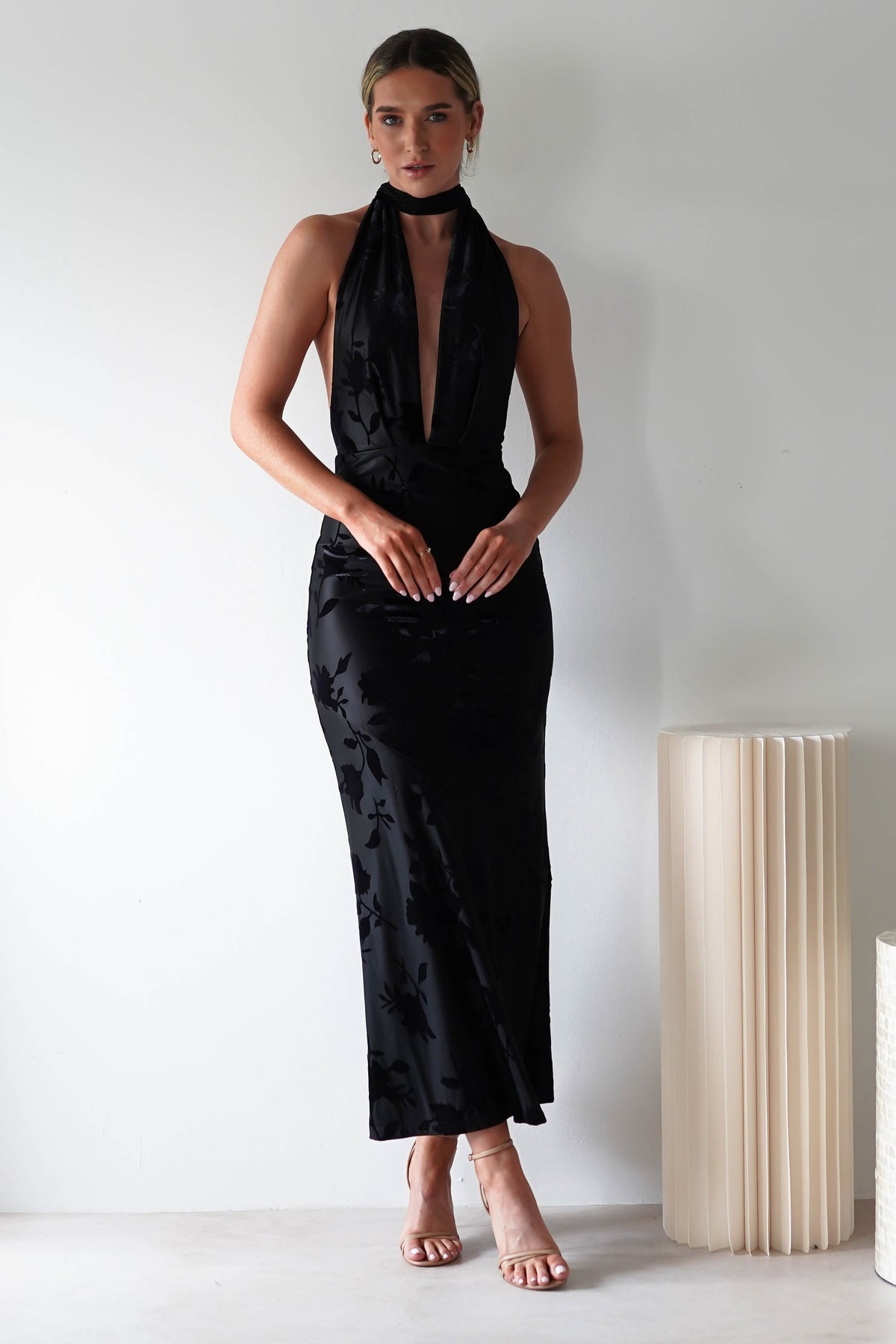 Tara Floral Jacquard Maxi Dress | Black-Oh Hello Clothing