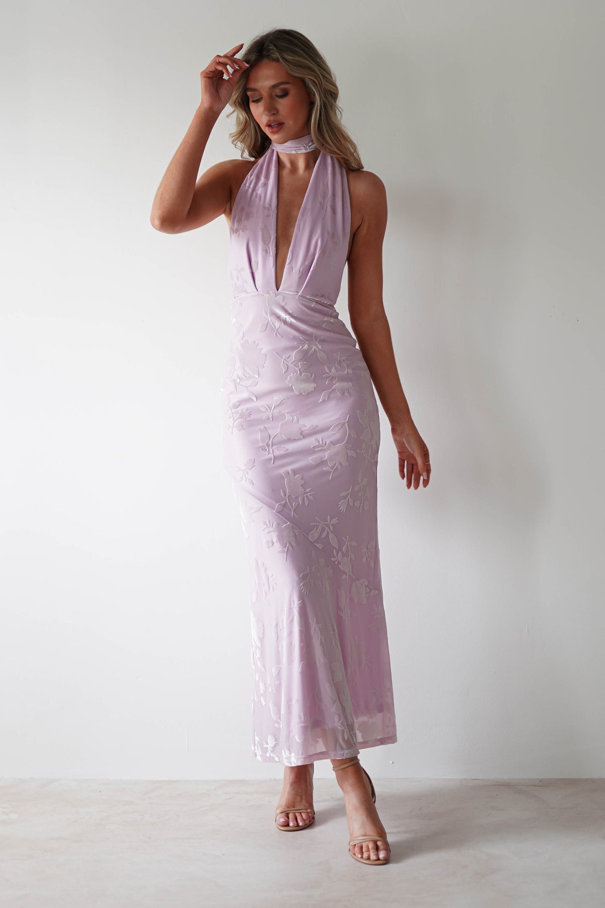 Tara Floral Jacquard Maxi Dress | Light Lilac-Oh Hello Clothing
