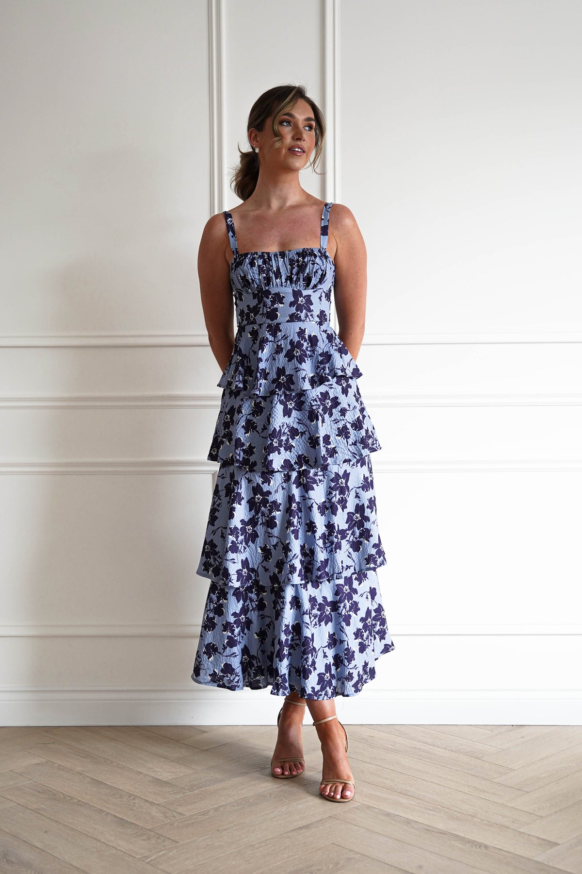 Tasha Floral Tie Back Midi Dress | Blue Print-Oh Hello Clothing