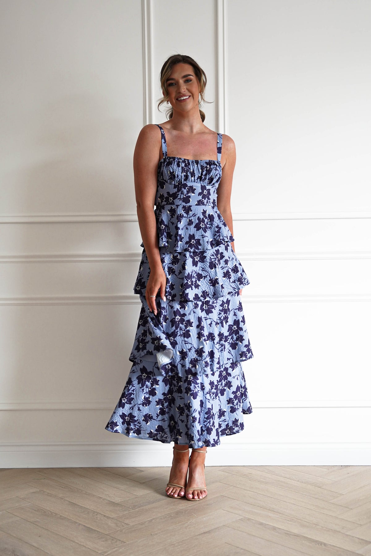 Tasha Floral Tie Back Midi Dress | Blue Print-Oh Hello Clothing