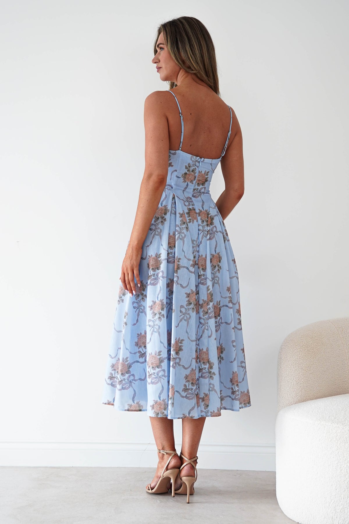 Tess Floral Print Skater Midaxi Dress | Blue-Oh Hello Clothing