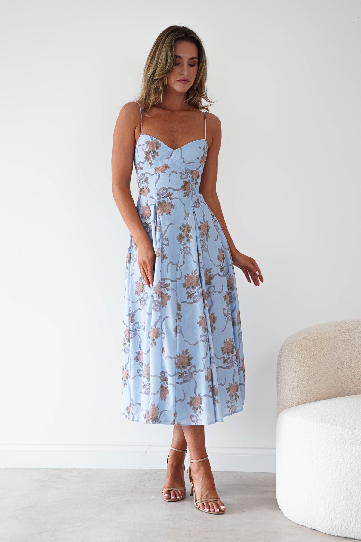Tess Floral Print Skater Midaxi Dress | Blue-Oh Hello Clothing