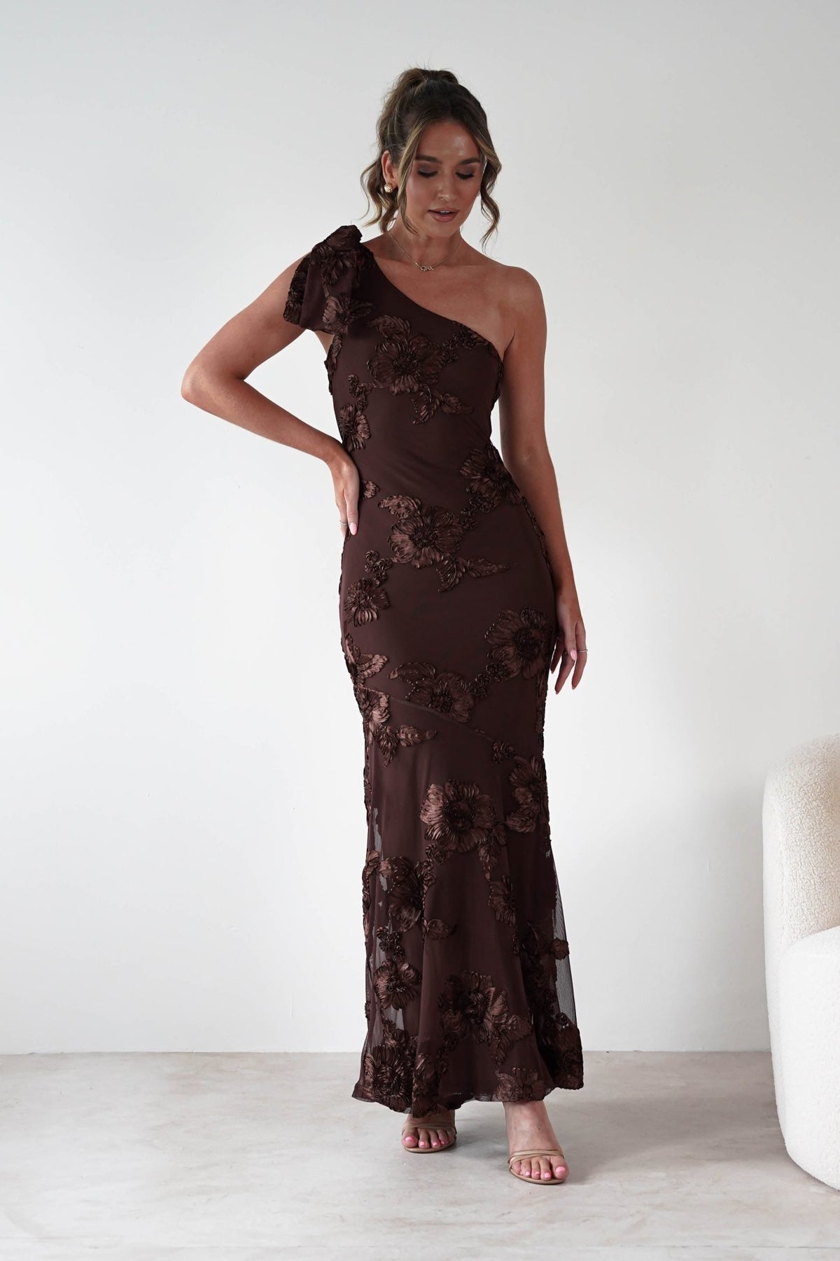 Thelma Floral Textured Maxi Dress | Brown-Oh Hello Clothing
