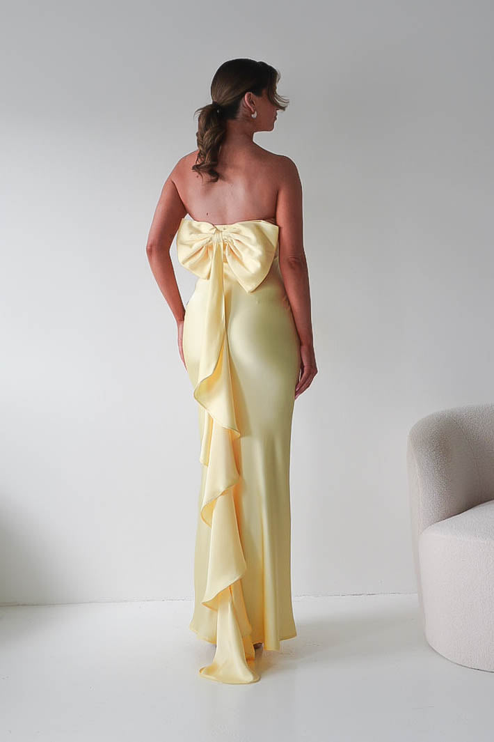 Therese Bow Detail Satin Maxi Dress | Yellow-Oh Hello Clothing