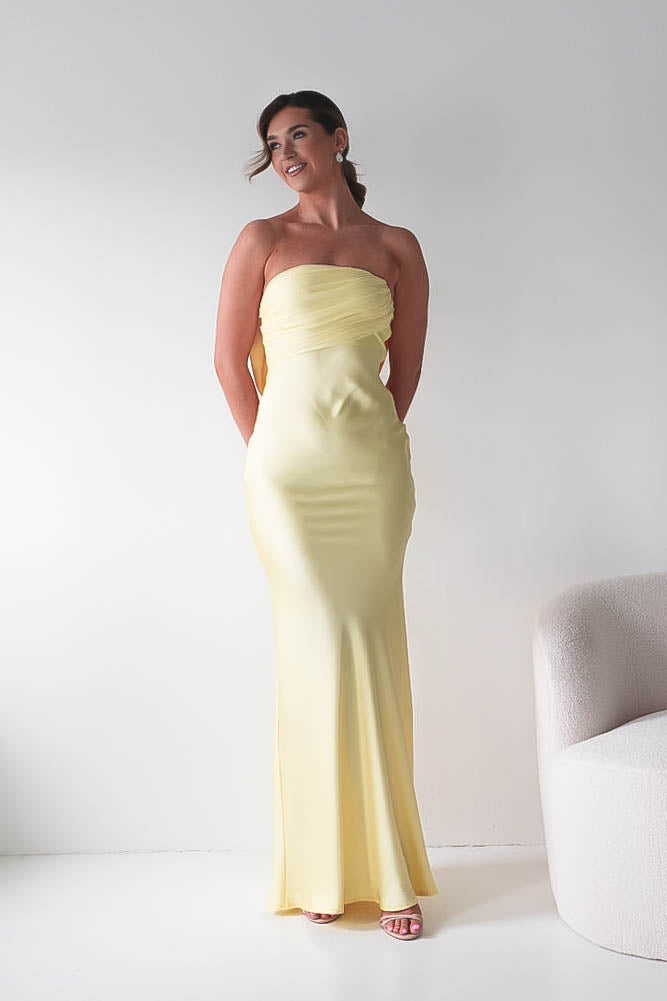 Therese Bow Detail Satin Maxi Dress | Yellow-Oh Hello Clothing
