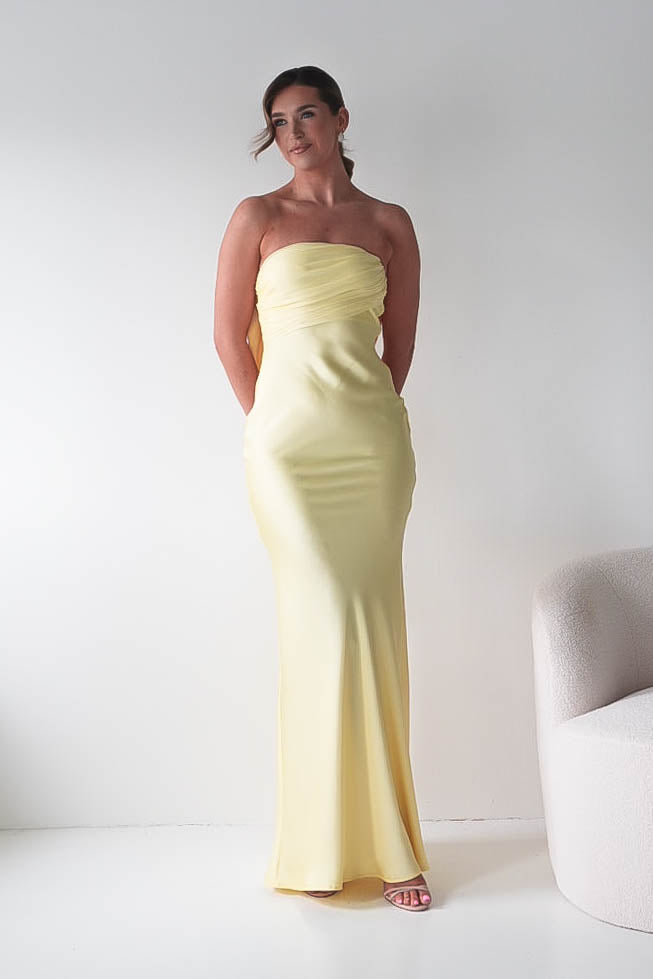 Therese Bow Detail Satin Maxi Dress | Yellow-Oh Hello Clothing