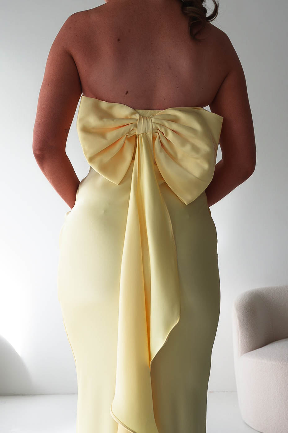 Therese Bow Detail Satin Maxi Dress | Yellow-Oh Hello Clothing