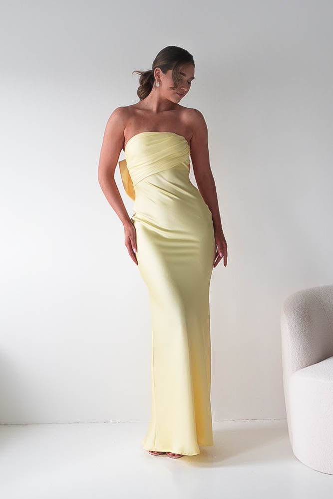 Therese Bow Detail Satin Maxi Dress | Yellow-Oh Hello Clothing